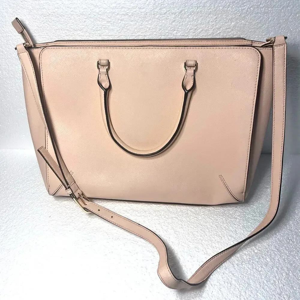 Tory Burch Soft Pink Large Robinson Crossbody Double Zip Satchel Bag